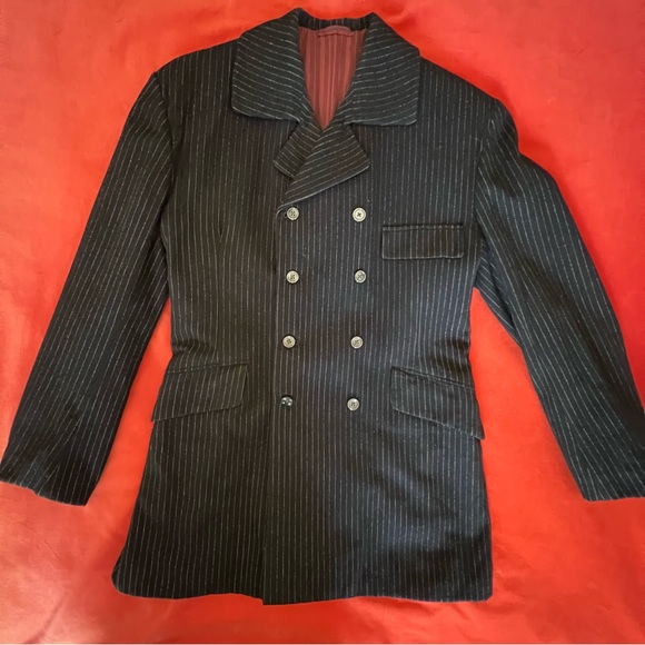 Vintage Jackets & Blazers - Vintage Blazer 60s Unisex wool pinstripe double breasted Mod Suitcoat Wool sz 10